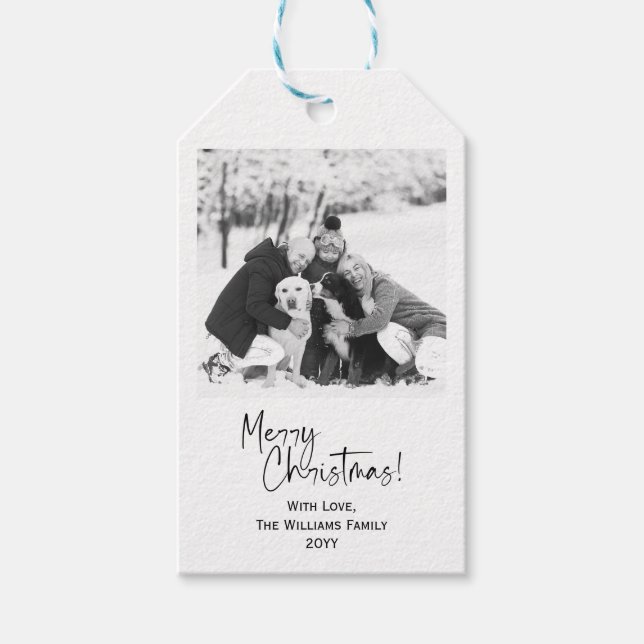 Schwarz-weiß Modernes, fröhliches Weihnachtsbaum-F Geschenkanhänger (Vorderseite)