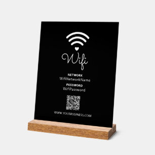 Schwarz-Weiß-Modernes-Herz-Geschäft-Wifi-Passwort Acrylschild
