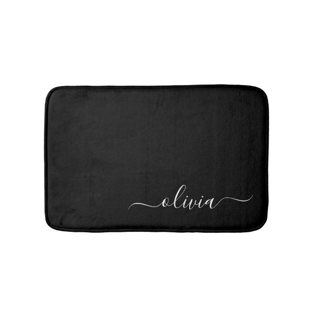 Schwarz-weiß Modernes Minimalistisches Monogramm Badematte (Vorderseite)