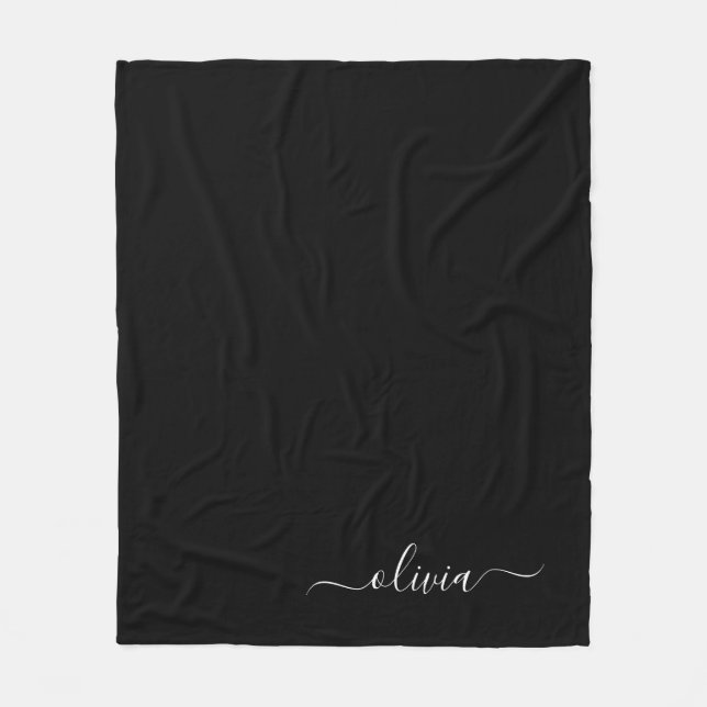Schwarz-weiß Modernes Minimalistisches Monogramm Fleecedecke (Vorderseite)
