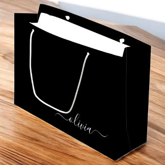 Schwarz-weiß Modernes Minimalistisches Monogramm Große Geschenktüte