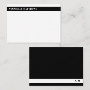Schwarz-Weiß-Modernes-Minimalistisches-Monogramm Mitteilungskarte