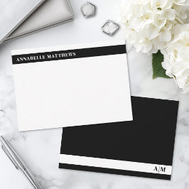 Schwarz-Weiß-Modernes-Minimalistisches-Monogramm Mitteilungskarte