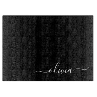 Schwarz-weiß Modernes Minimalistisches Monogramm Schneidebrett