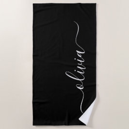 Schwarz-weiß Modernes Minimalistisches Monogramm Strandtuch