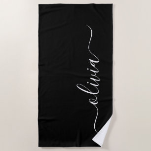 Schwarz-weiß Modernes Minimalistisches Monogramm Strandtuch