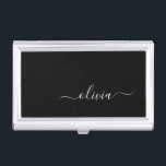 Schwarz-weiß Modernes Minimalistisches Monogramm Visitenkarten Dose<br><div class="desc">Die Minimalistische Monogram Kollektion Schwarz/Weiß: Einfache Einfachheit und Eleganz in unseren minimalistischen Designs, die so gestaltet sind, dass sie Ihren Stil mühelos erweitern. Diese Kollektion wurde mit einem scharfen Blick für moderne Ästhetik gestaltet und weist elegante Schwarz-Weiß-Designs auf, die durch personalisierte Monogramme noch verstärkt werden. Von der schicken Schreibwaren bis...</div>