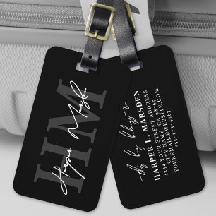 Schwarz-Weiß-Modernes Monogramm Gepäckanhänger