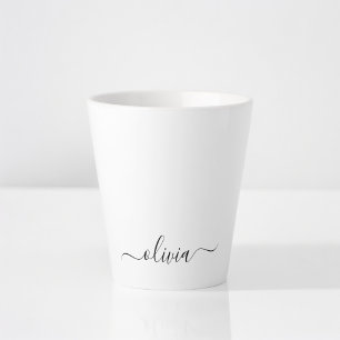 Schwarz-weiß modernes Skript Mädchen-Monogramm-Nam Milchtasse