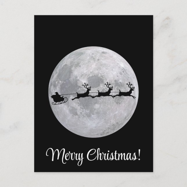 Schwarz-Weiß-Mond-Weihnachtsmann mit Rentieren Postkarte (Vorderseite)