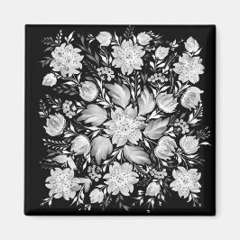 Schwarz-Weiß-Monochrom-Blumen-Volksmagnet Magnet