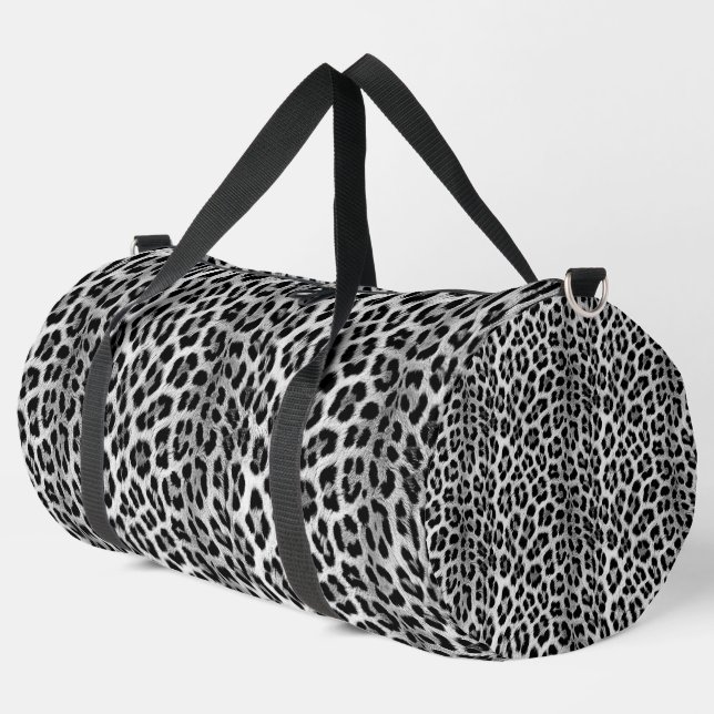 Schwarz-Weiß-Monochrome, Leopardenmuster Duffle Bag (Linke Ecke)