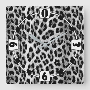 Schwarz-Weiß-Monochrome, Leopardenmuster Quadratische Wanduhr