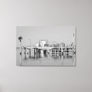 Schwarz-Weiß-Monochrome Meeres-Ozean-Pier-Vögel Leinwanddruck