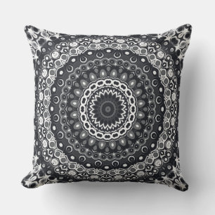 Schwarz-Weiß-Monochromes Mandala-Muster Kissen