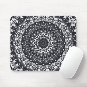 Schwarz-Weiß-Monochromes Mandala-Muster Mousepad