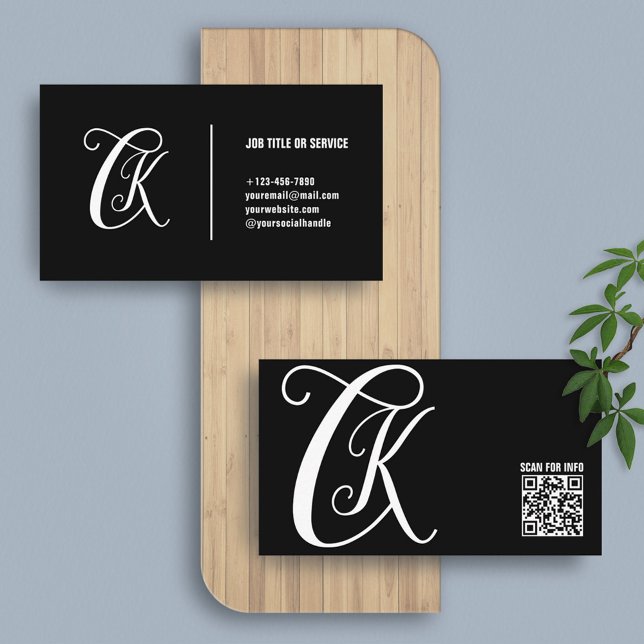 Schwarz-Weiß | Monogram Elegante Business Card Visitenkarte (Von Creator hochgeladen)