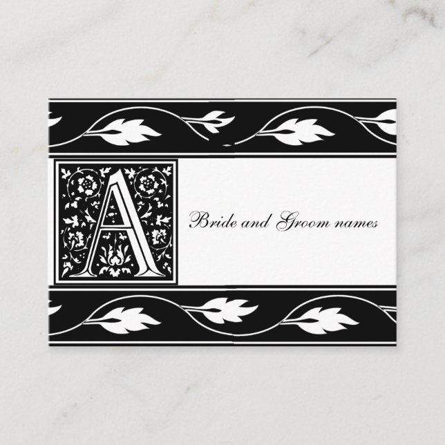 Schwarz-Weiß-Monogramm-A-Bridal-Registrierungskart Begleitkarte (Vorderseite)