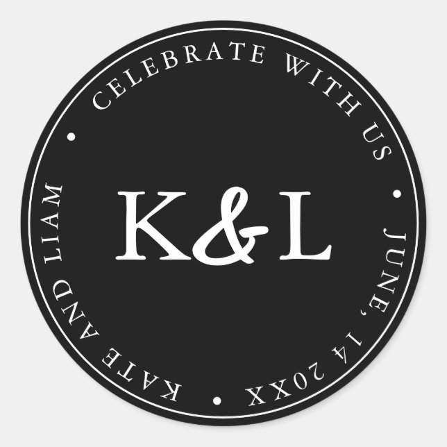 Schwarz-Weiß-Monogramm-Ampersand Runder Aufkleber (Vorderseite)