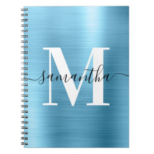 Schwarz-Weiß-Monogramm Babyblau-Folie Notizblock