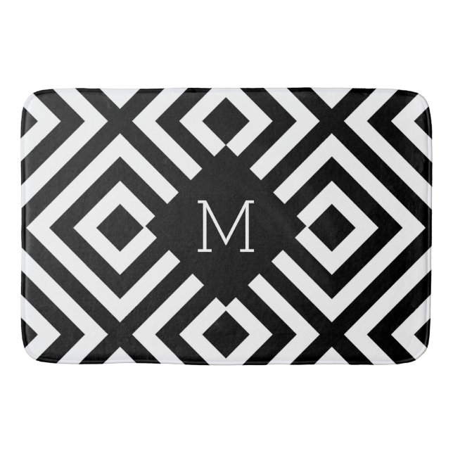 Schwarz-Weiß-Monogramm Badematte (Vorderseite)