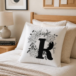 Schwarz-Weiß-Monogramm-Bläschen Kissen