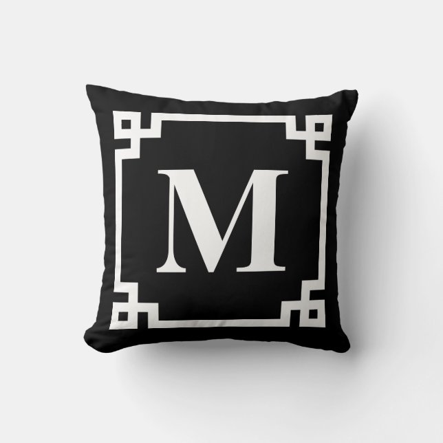 Schwarz-Weiß-Monogramm der griechischen Schlüsselg Kissen (Vorderseite)