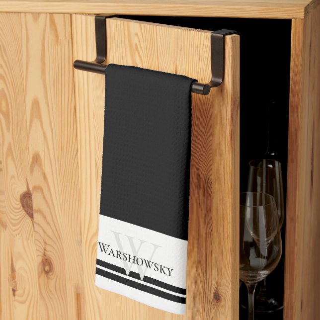 Schwarz-Weiß-Monogramm der modernen Familie Geschirrtuch (Drittel gefaltet)