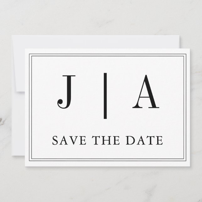 Schwarz-Weiß-Monogramm-Doppelnamen Einfach Save The Date (Vorderseite)