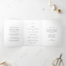 Schwarz-Weiß-Monogramm-Elegant-Hochzeit Dreifach Gefaltete Einladung