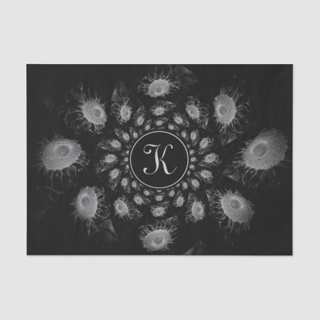 Schwarz-Weiß-Monogramm-Elegant Seidenpapier (Vorderseite)