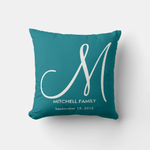Schwarz-Weiß-Monogramm-Familienhochzeitsquadrat Kissen