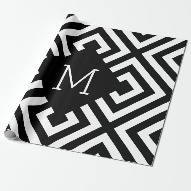 Schwarz-Weiß-Monogramm Geschenkpapier (Ungerollt)