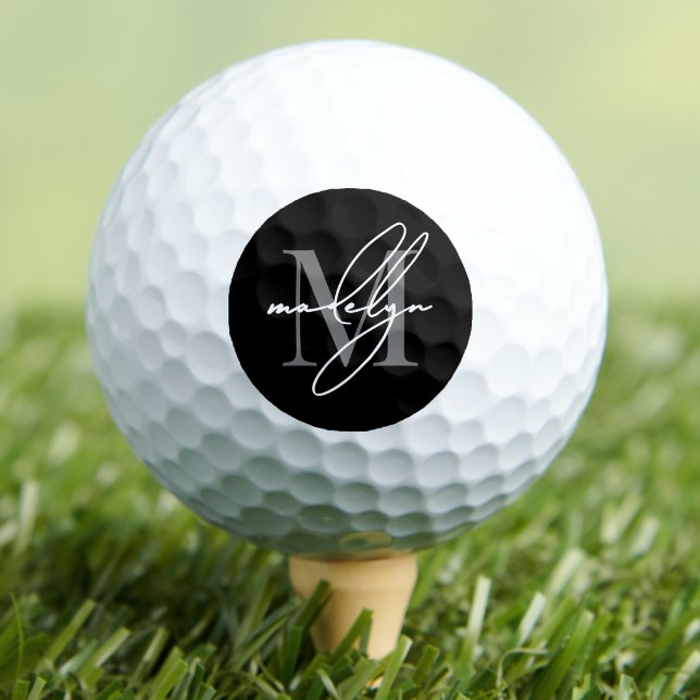 Schwarz Weiß Monogramm Golfball (Black White Monogram Golf Balls)