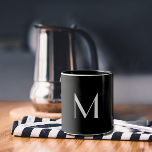 Schwarz/Weiß - Monogramm hinzufügen Zweifarbige Tasse