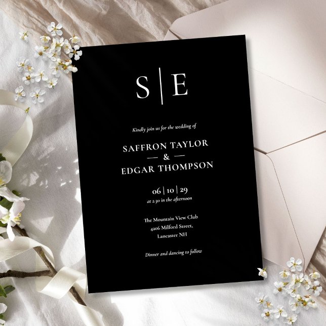 Schwarz-Weiß-Monogramm-Hochzeit Einladung (Black And White Minimalist Monogram Wedding Invitation)