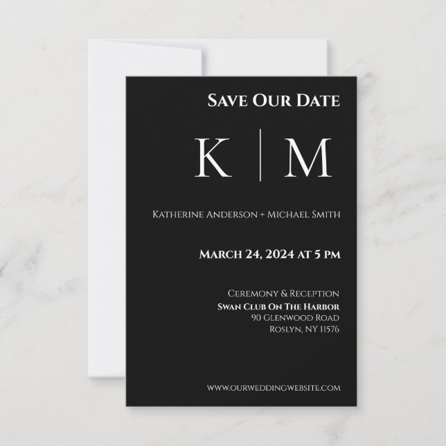 Schwarz-Weiß-Monogramm-Hochzeit Save The Date (Vorderseite)