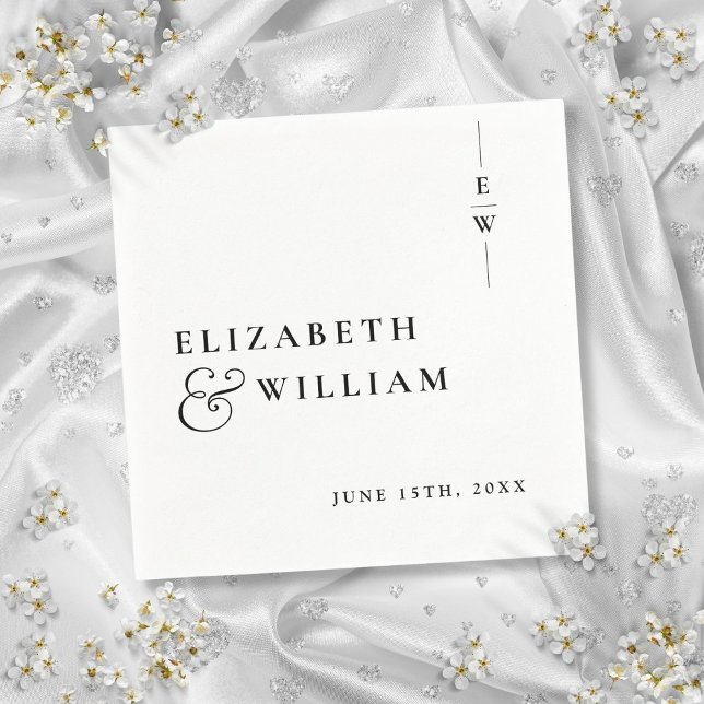 Schwarz-Weiß-Monogramm-Hochzeit Serviette (Black And White Minimalist Monogram Wedding Napkins)