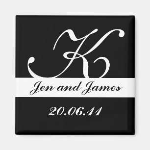 Schwarz-Weiß-Monogramm-Hochzeit speichern Sie die  Magnet