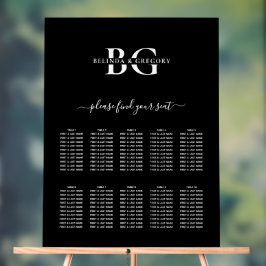 Schwarz-Weiß-Monogramm-Hochzeitstabelle Acrylschild