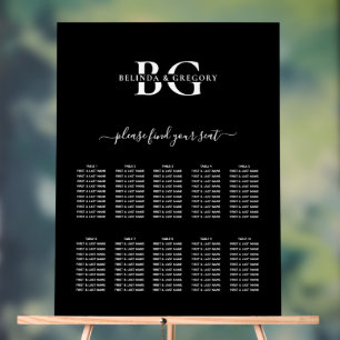 Schwarz-Weiß-Monogramm-Hochzeitstabelle Acrylschild