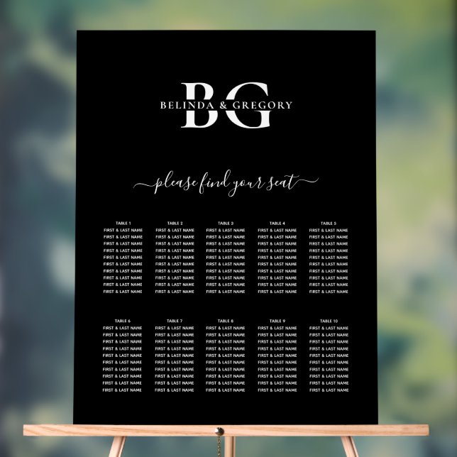 Schwarz-Weiß-Monogramm-Hochzeitstabelle Acrylschild (Neutral)