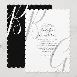 Schwarz-Weiß-Monogramm-Initialen Hochzeit Einladung