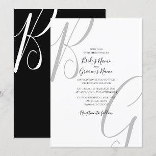 Schwarz-Weiß-Monogramm-Initialen Hochzeit Einladung