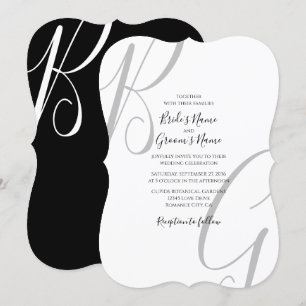 Schwarz-Weiß-Monogramm-Initialen Hochzeit Einladung