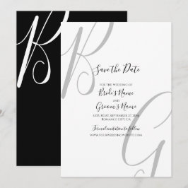 Schwarz-Weiß-Monogramm-Initialen Hochzeit Save The Date