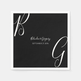 Schwarz-Weiß-Monogramm-Initialen Hochzeit Serviette