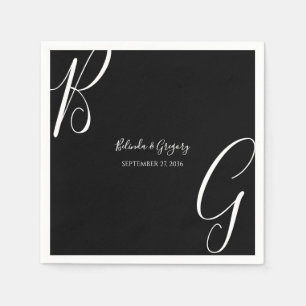 Schwarz-Weiß-Monogramm-Initialen Hochzeit Serviette