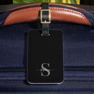 Schwarz-Weiß-Monogramm-Initialen und Name Gepäckanhänger