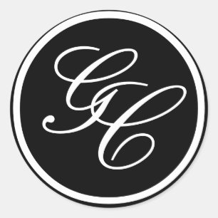 Schwarz-Weiß-Monogramm-Initialen zum Hochzeitsempf Runder Aufkleber